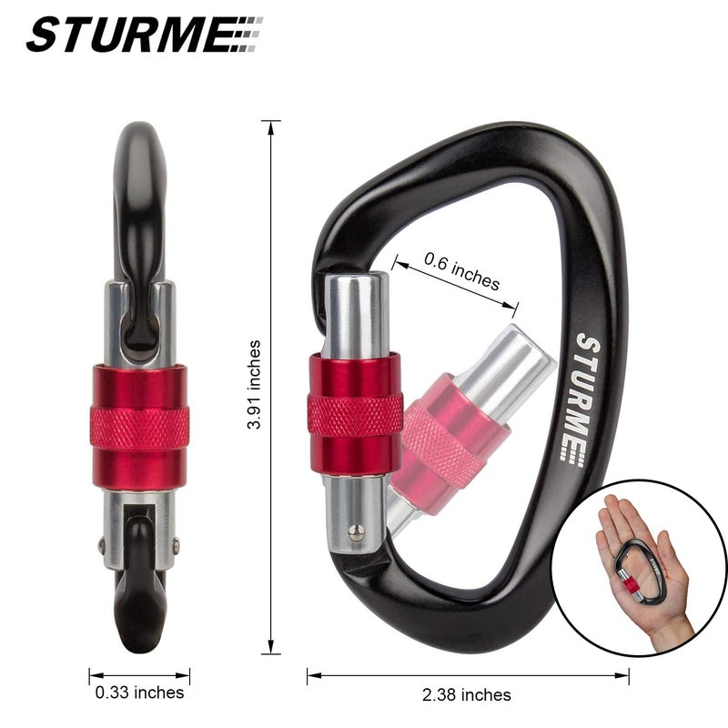 STURME UIAA Certified Climbing Carabiner Clips, 2 Pack 25KN(5623lbs) Screwgate Locking Carabiner Heavy Duty Caribeener Clips, Large Carabiner D Ring for Rock Climbing & Mountaineering - Image 2